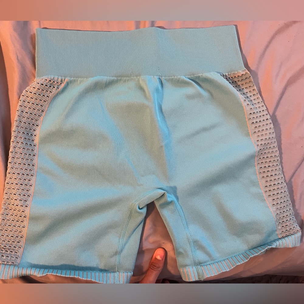 Trendy Blue Mesh Top and Shorts Set - Picture 4 of 5